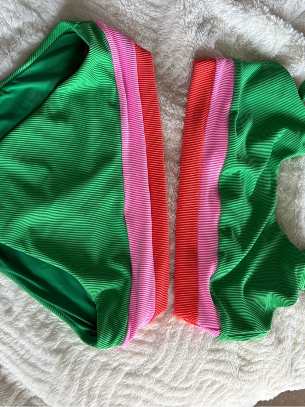 Ribbed Colorblock High-Waist Bikini in Green-L top M bottom - Picture 4 of 4